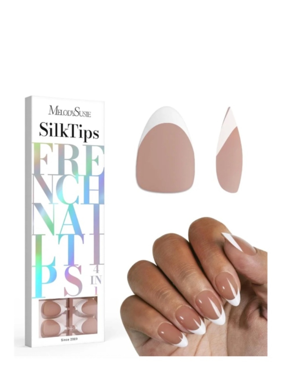 MelodySusie SILK TIPS Short Almond Tan And White French Tip Press On Nails